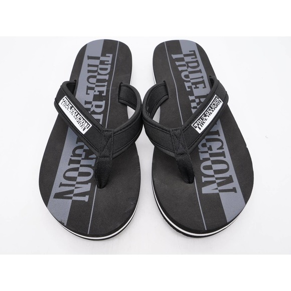True Religion Sandals Mens 12 Austeen Black & White Thongs Flip Flops Slip On - Picture 6 of 9